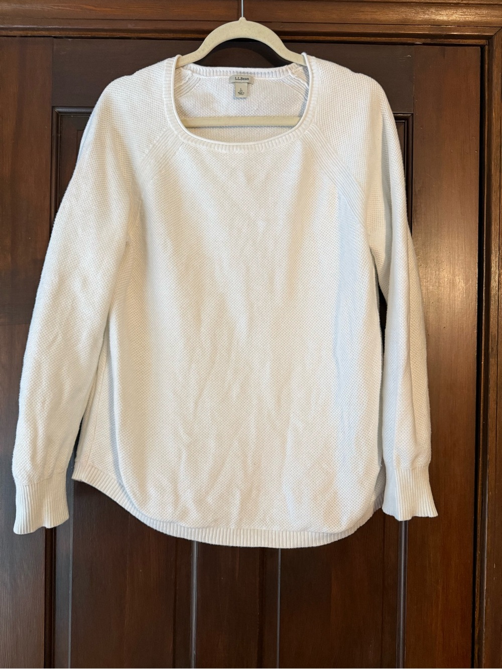 L.L. Bean White Scoop Neck Lightweight Knit Sweater
